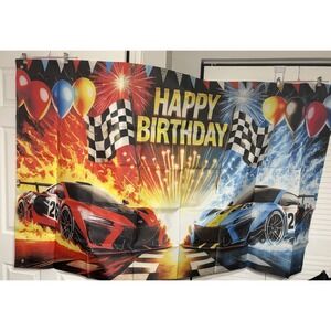 Happy Birthday Banner Party Backdrop - Race Car Theme Brand New In Package